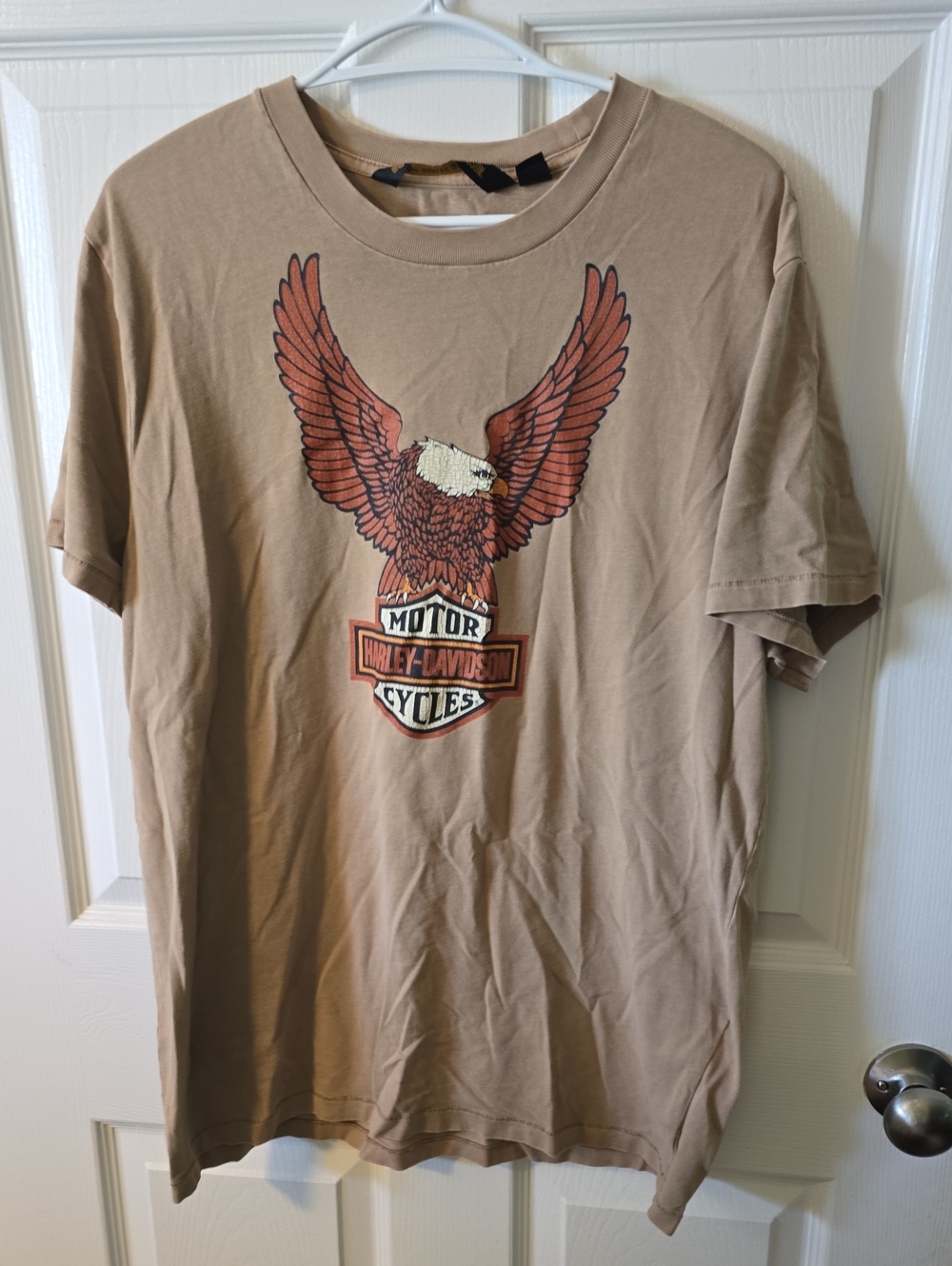 Harley-Davidson Tan Short Sleeve Tee with Red Eagle Graphic